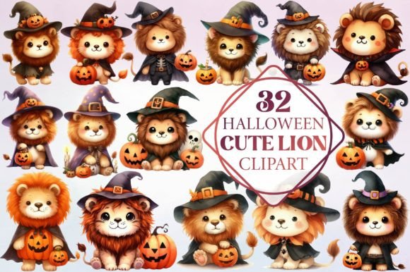Download Watercolor Halloween Cute Lion Clipart - Premium Bundle