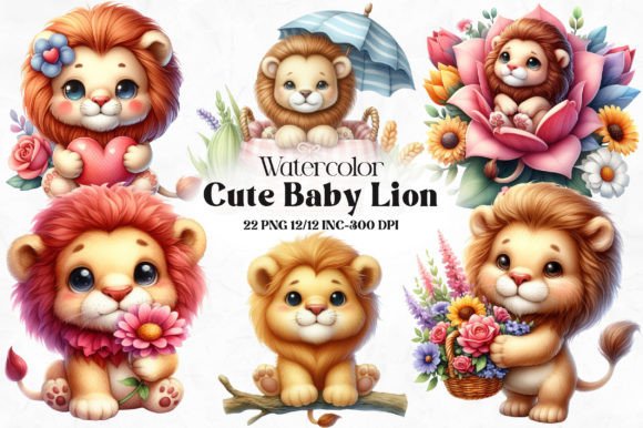 Download Watercolor Cute Lion Clipart Bundle - Cute lion clipart Collection