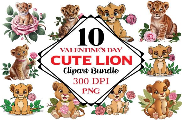 Download Valentines Day Cute Lion Clipart Bundle - Premium Resources
